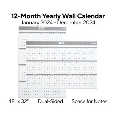 2025 Staples 48" x 32" Dry Erase Wall Calendar, Gray/White (ST58450-25)