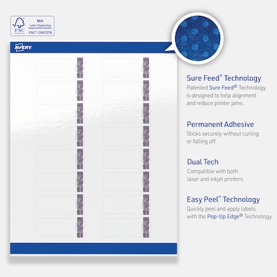 Avery Laser/Inkjet Rectangle Multipurpose Labels, 1" x 2-5/8", White, 160/Pack (S00-F4N)