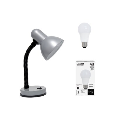 Simple Designs Basic LED Desk Lamp, 14.25", Silver (LD1003-SLV-LB)