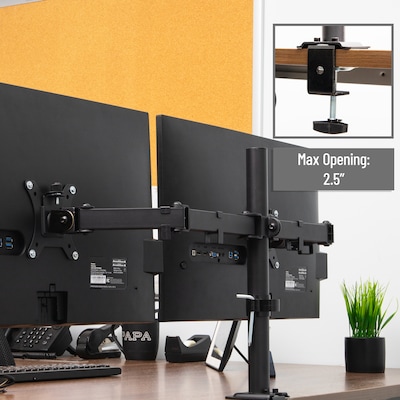 Mind Reader Adjustable Dual Desk Mount for 13"- 32" Monitors, Black (DBARMSWIV-BLK)