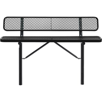 Global Industrial 6 Outdoor Steel Bench w/ Backrest, Expanded Metal, In Ground Mount, Black (277154IBK)