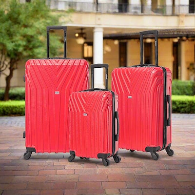 InUSA Vasty 3-Piece Hardside Spinner Luggage Set, TSA Checkpoint Friendly, Red (IUVASSML-RED)