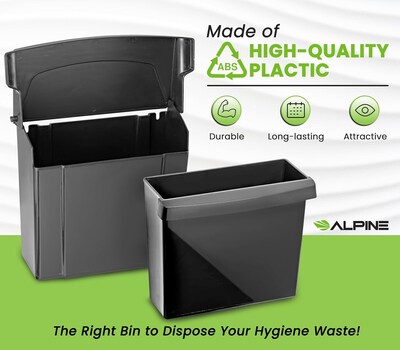Alpine Industries Plastic Sanitary Napkin Disposal Receptacle, 10"x 5", Black (451-BLA-MK)