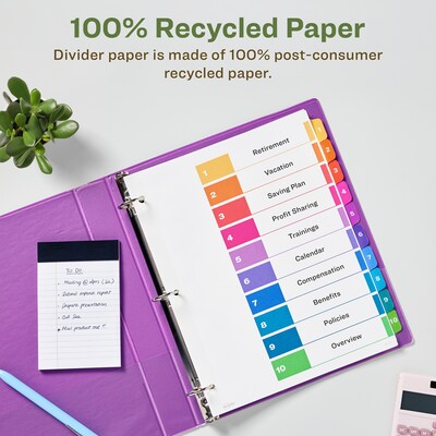 Avery Ready Index Table of Contents EcoFriendly Paper Dividers, 1-10 Tabs, Multicolor, 3 Sets/Pack (11082)