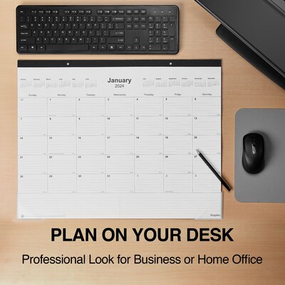 2024 Staples 22" x 17" Desk Pad Calendar, Black (ST12951-24)