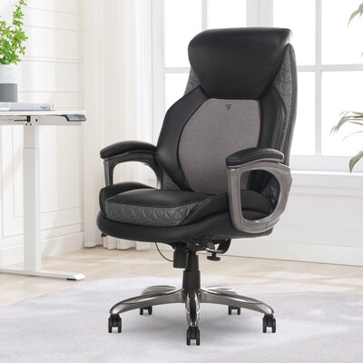 Sharper Image S-600 Active Lumbar Heated Ergonomic Bonded Leather Swivel Executive Massage Chair, Black (60098-BLK)