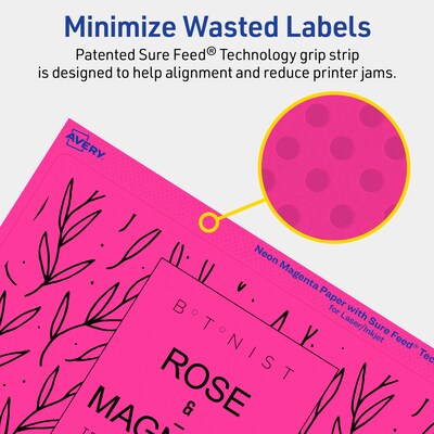 Avery Rectangle Laser/Inkjet Multipurpose Labels, 5" x 8-1/8", Neon Magenta (80/Box)