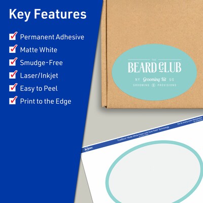 Avery TrueBlock Laser/Inkjet Oval Multipurpose Labels, 4 x 6, White, 50/Pack (94057)
