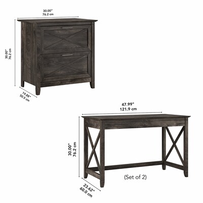 Bush Furniture Key West 48" Engineered Wood 2-Person Desk Set with Lateral File Cabinet, Dark Gray Hickory (KWS047GH)