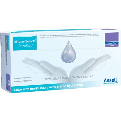 Ansell Micro-Touch Nextstep Powder Free Light Green Latex Gloves, Medium, 100/Box (102877BX)