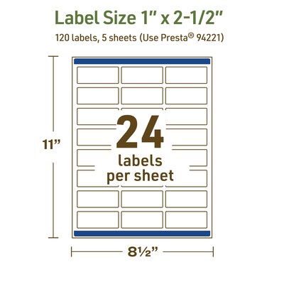 Avery Dissolvable Rectangle Multipurpose Labels, 1" x 2.5", Off-white, 120/Pack (94221)