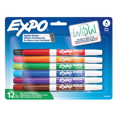 EXPO Dry Erase Markers, Fine Tip, Assorted Colors, 12/Pack (86603B)