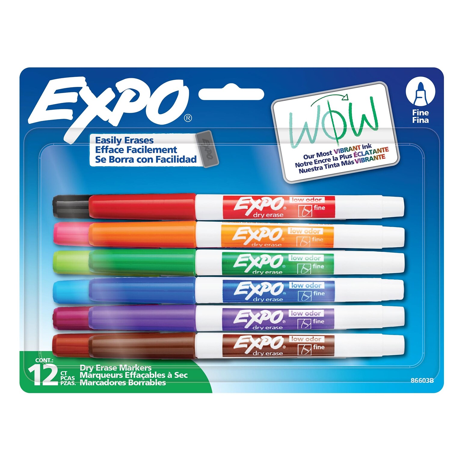 EXPO Dry Erase Markers, Fine Tip, Assorted Colors, 12/Pack (86603B)