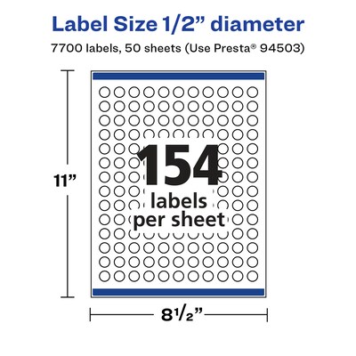 Avery Laser/Inkjet Round Multipurpose Labels, 0.5" Dia., White, 7,700 Labels/Box  (94503)