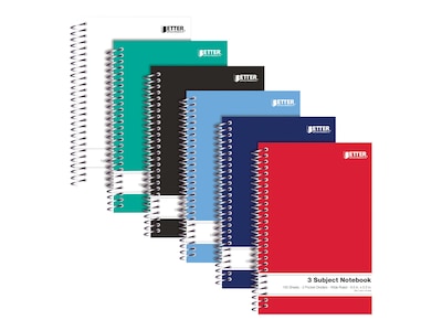 Better Office 3-Subject Notebooks, 5.5 x 9.5, Wide Ruled, 150 Sheets, 6/Pack (25646-6PK)