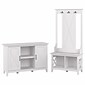Bush Furniture Key West 66" Entryway Storage Set with Hall Tree, Shoe Bench, and 2-Door Cabinet, Pure White Oak (KWS054WT)