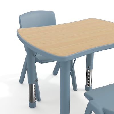 Flash Furniture Emmy Rectangular Activity Table Set, 26.5" x 21.75", Height Adjustable, Natural Woodgrain/Dusty Blue