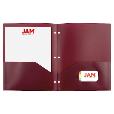 JAM Paper Smooth 3-Hole Punched 2 Pocket Plastic Folder, Assorted Colors, 6/Pack (382EHPastpa)