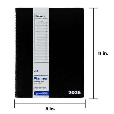 2026 Quill Brand® 8 x 11 14-Month Monthly/Weekly Planner, 8x11, Black (63002-26-QCC)