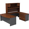 Bush Business Furniture Westfield Collection in Hansen Cherry; 72W U-Workstation with Lateral File and Hutch