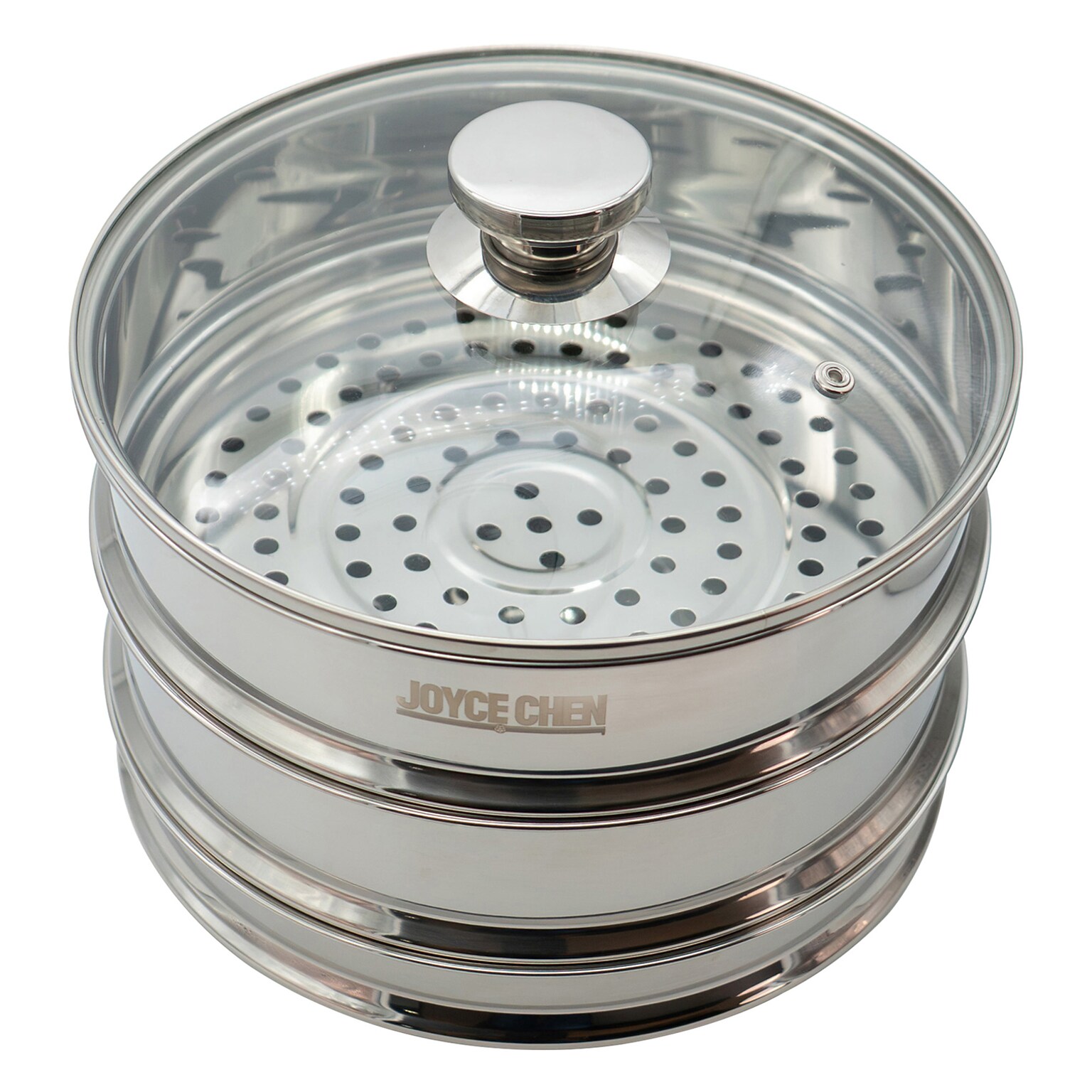 Joyce Chen 2-Tier Stainless Steel Steamer with Vented Glass Lid & Wok Adapter Ring, 10 (ESCLJ262510)