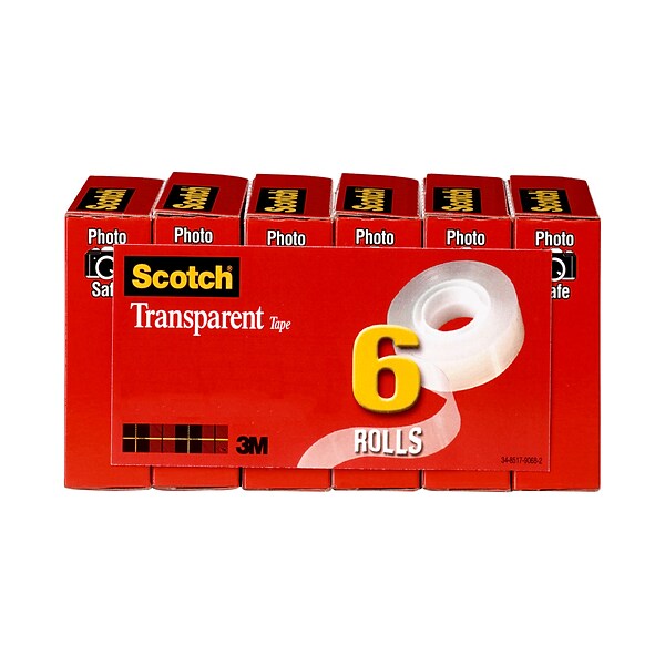 Scotch® Transparent Tape Refill, 3/4 x 36 yds., 6 Rolls (600-6PK)