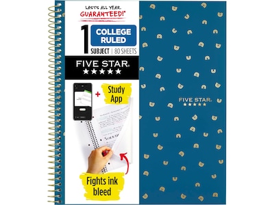 Five Star Style 1-Subject Notebook, 8.5 x 11, College-Ruled, 80 Sheets, Each (820156F)