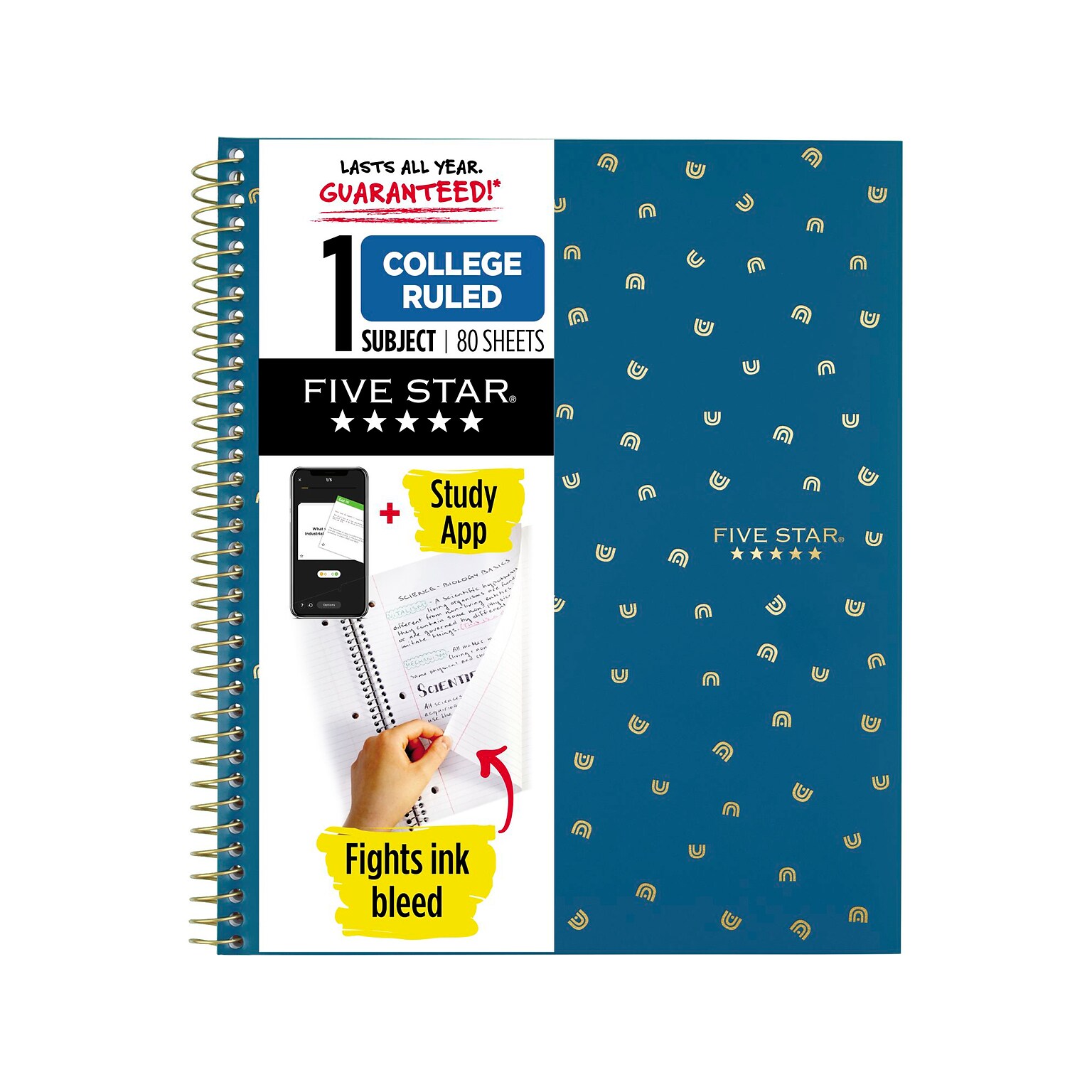 Five Star Style 1-Subject Notebook, 8.5 x 11, College-Ruled, 80 Sheets, Each (820156F)