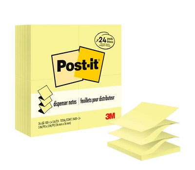 Post-it Pop-up Notes, 3 x 3, Canary Yellow, 100 Sheets/Pad, 24 Pads/Pack (R330-24VAD)