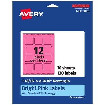 Avery Rectangle Laser/Inkjet Multipurpose Labels, 1-13/16 x 2-3/16, Bright Pink (120/Pack)
