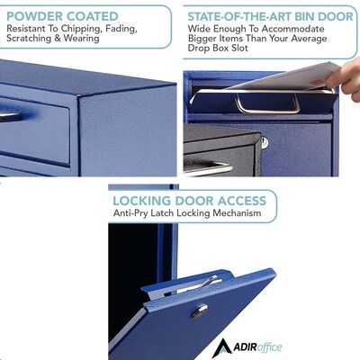 AdirOffice Steel Large Wall Mounted Drop Box Interoffice Mailbox, Key Lock, Blue (631-04-BLU-PKG)