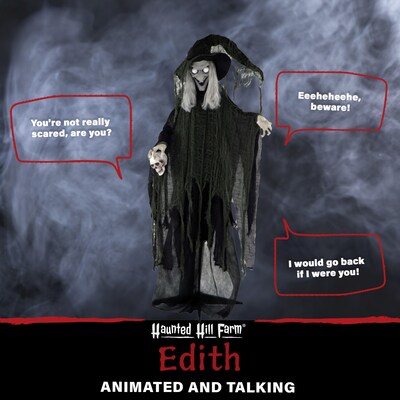 Haunted Hill Farm Life-Size Animatronic Witch with Skull (HHWITCH-4FLSA)