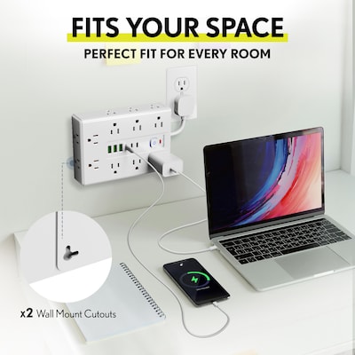 Overtime OS70 22-in-1 Multi-Port Power Strip with 16 AC Outlets, 3 USB-A & 3 USB-C Ports, White (OADOS70)
