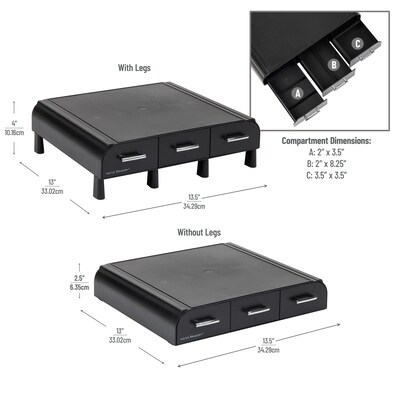 Mind Reader Monitor Stand and Desktop Organizer with 3 Storage Drawers, Black, 2/Pack (2MONSTA3D-BLK)