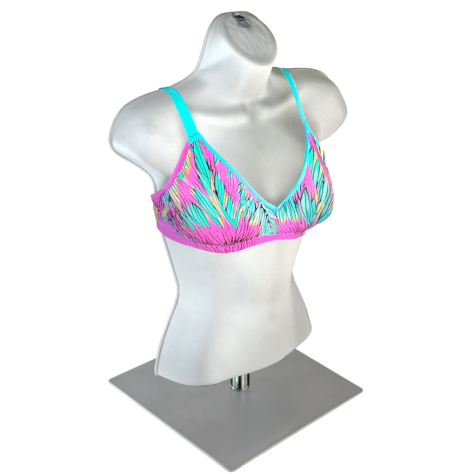 Azar Female White Plastic Bust Torso Mannequin, 12 Square Metal Base (900520-WHT)