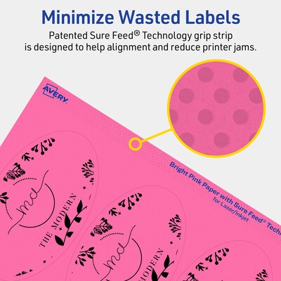 Avery Oval Laser/Inkjet Multipurpose Labels, 4.25" x 2.5", Bright Pink (480/Box)