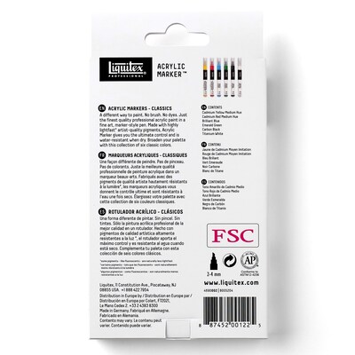 Liquitex Professional Acrylic Paint Marker, Fine Nib, 2 mm, Classic Colors, 6/Pack (LIQ4690002)
