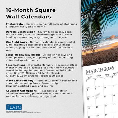 2026 Plato Beaches 12" x 12" Monthly Wall Calendar (9798330706754)