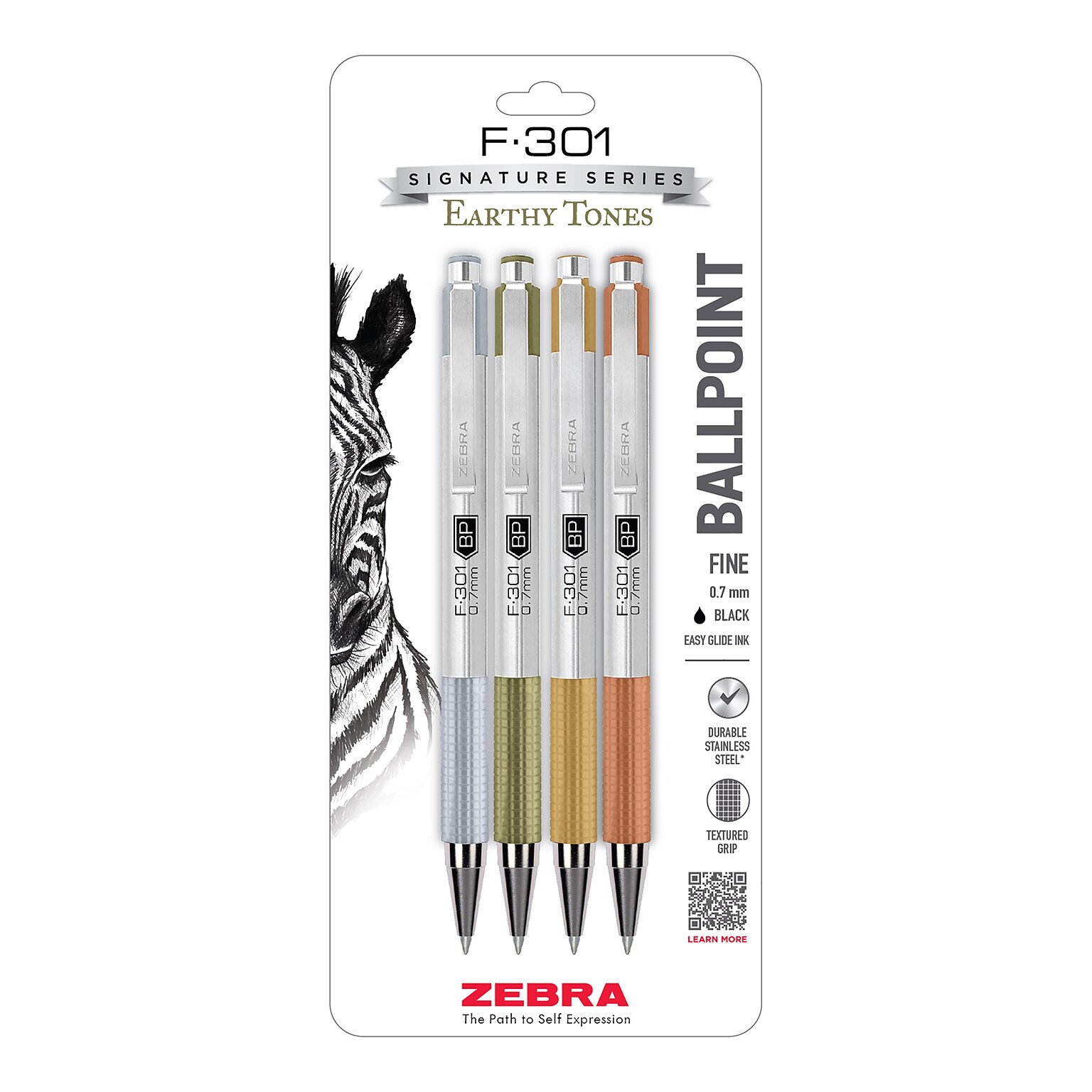 F-301 Retractable Ballpoint 0.7mm Assorted Earthy Tones 4Pk