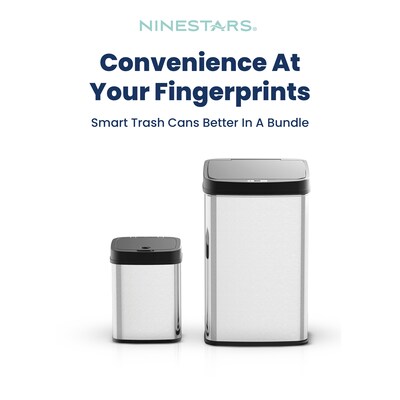 NineStars Stainless Steel Indoor Automatic Sensor Trash Can Set, 13 Gallon & 3.9 Gallon, Silver (CB-DZT-50-36/12-36BK)