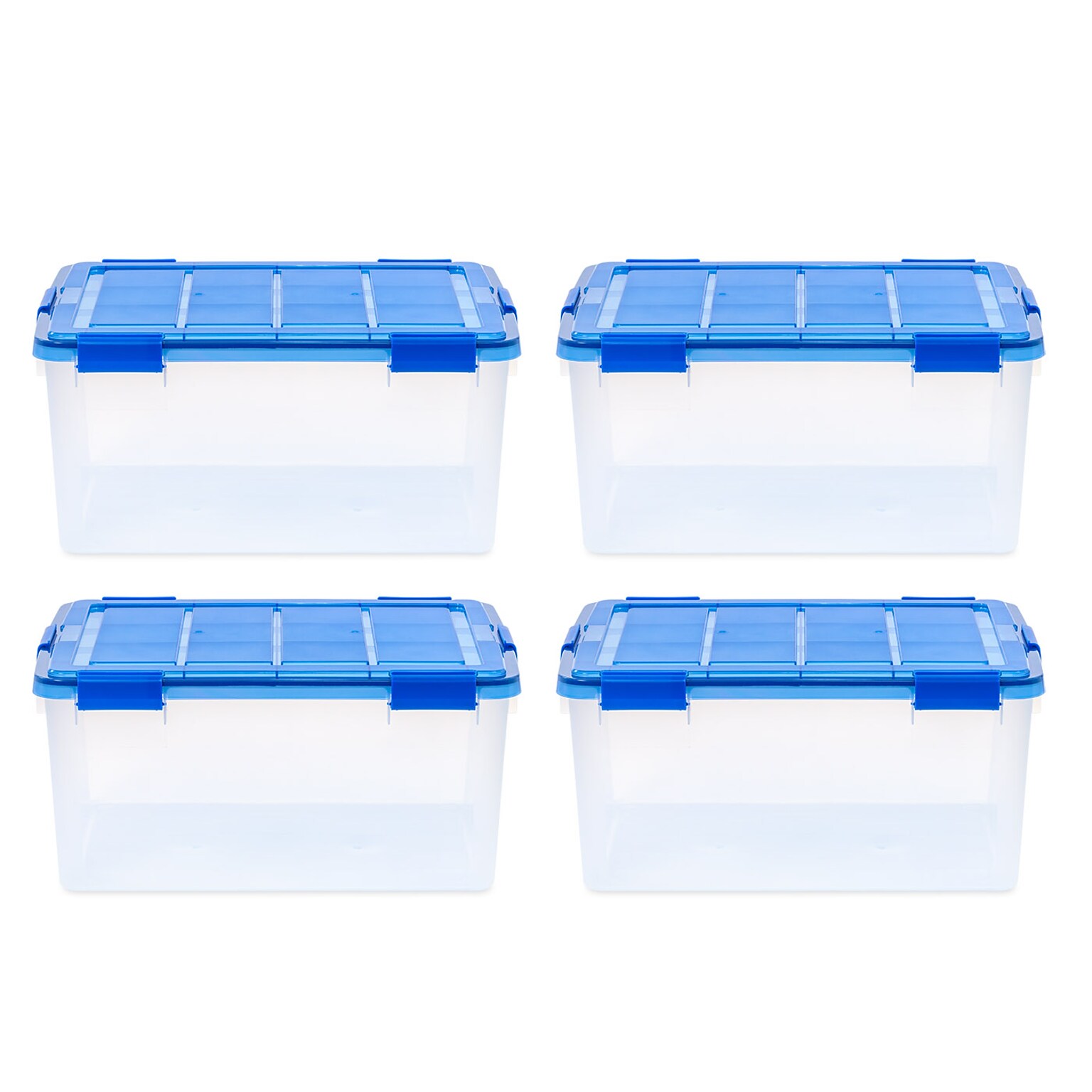 Iris WeatherPro 60 Quart Storage Bin with Latching Lid, Plastic, Clear, 4/Pack (500135)