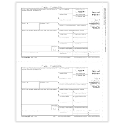 ComplyRight 2024 1099-INT Tax Form, 1-Part, 2-Up, Copy C, 50/Pack (512250)