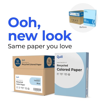 Quill Brand® 30% Recycled Colored Multipurpose Paper, 20 lbs., 8.5 x 11, Blue, 500 Sheets/Ream, 10