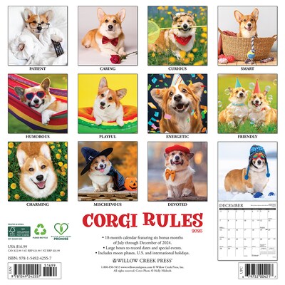 2025 Willow Creek Corgi Rules 12 x 12 Monthly Wall Calendar (42557)