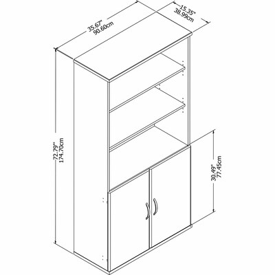 Bush Business Furniture Studio C 73"H 5-Shelf Bookcase with Doors, Hansen Cherry Laminated Wood (STC015HC)