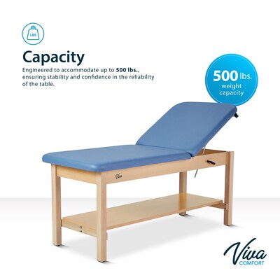 Aristo Wood Physician Adjustable Exam Table with Shelf, Dual Drawer Cabinet, Paper Cutter, Holder, 500 lb Capacity, Blue