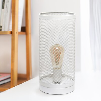 Creekwood Home Industrial Mesh Cylinder 12.75" LED Table Lamp, White (CWT-1005-WH)