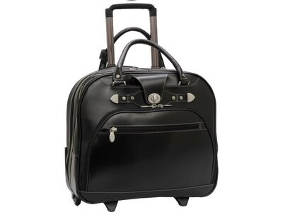 McKlein REDWOOD 15 Leather Rolling Laptop Bag, Black (99695)