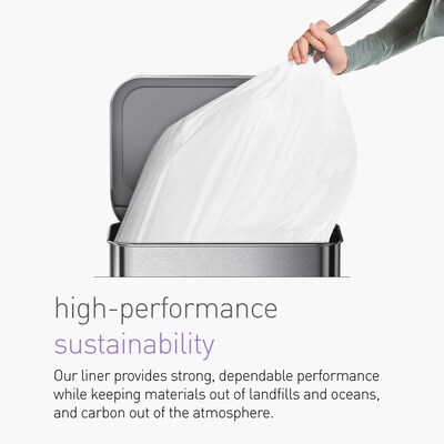 simplehuman Code P 13-16 Gallon Trash Bag, 50% PCR, 23.6" x 31.4", Low Density, 1.18 mil, White, 200 Total Bags (CW0578)
