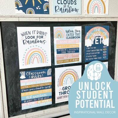 Hadley Designs 14 x 11 Boho Rainbow Growth Mindset Classroom Decor Posters, 9/Set (HDDX004A2JP97)